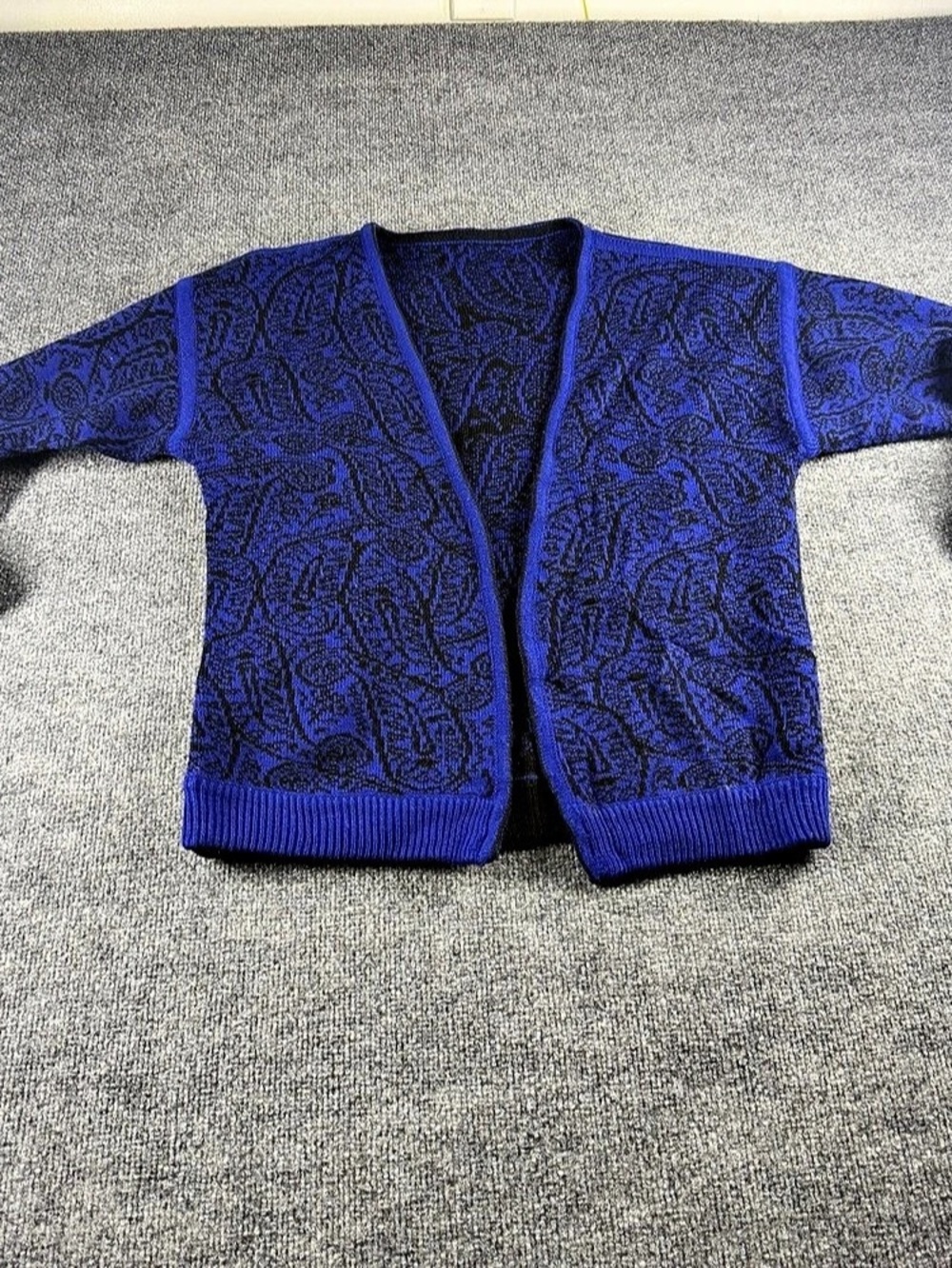 Vintage Paisley Knit Cardigan Cobalt Blue